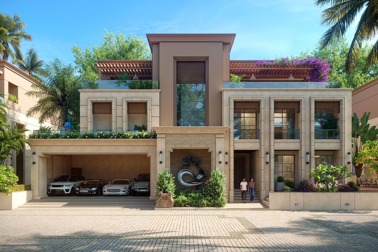 Classic stone estate with a symmetrical façade and landscaped forecourt